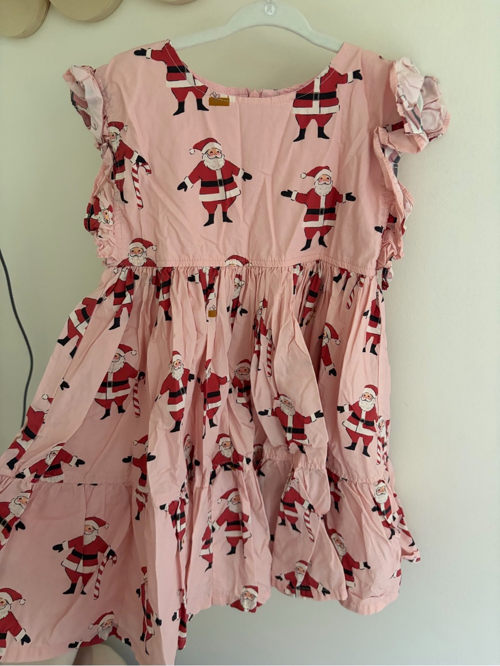 Pink Chicken Pink Santa Pattern Ruffle Sleeve Dress